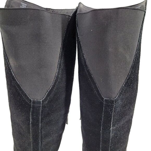 Lucky Brand Boots Hanover Leather Tall Riding Black Low Block Stretch Calf 10 - Picture 3 of 14
